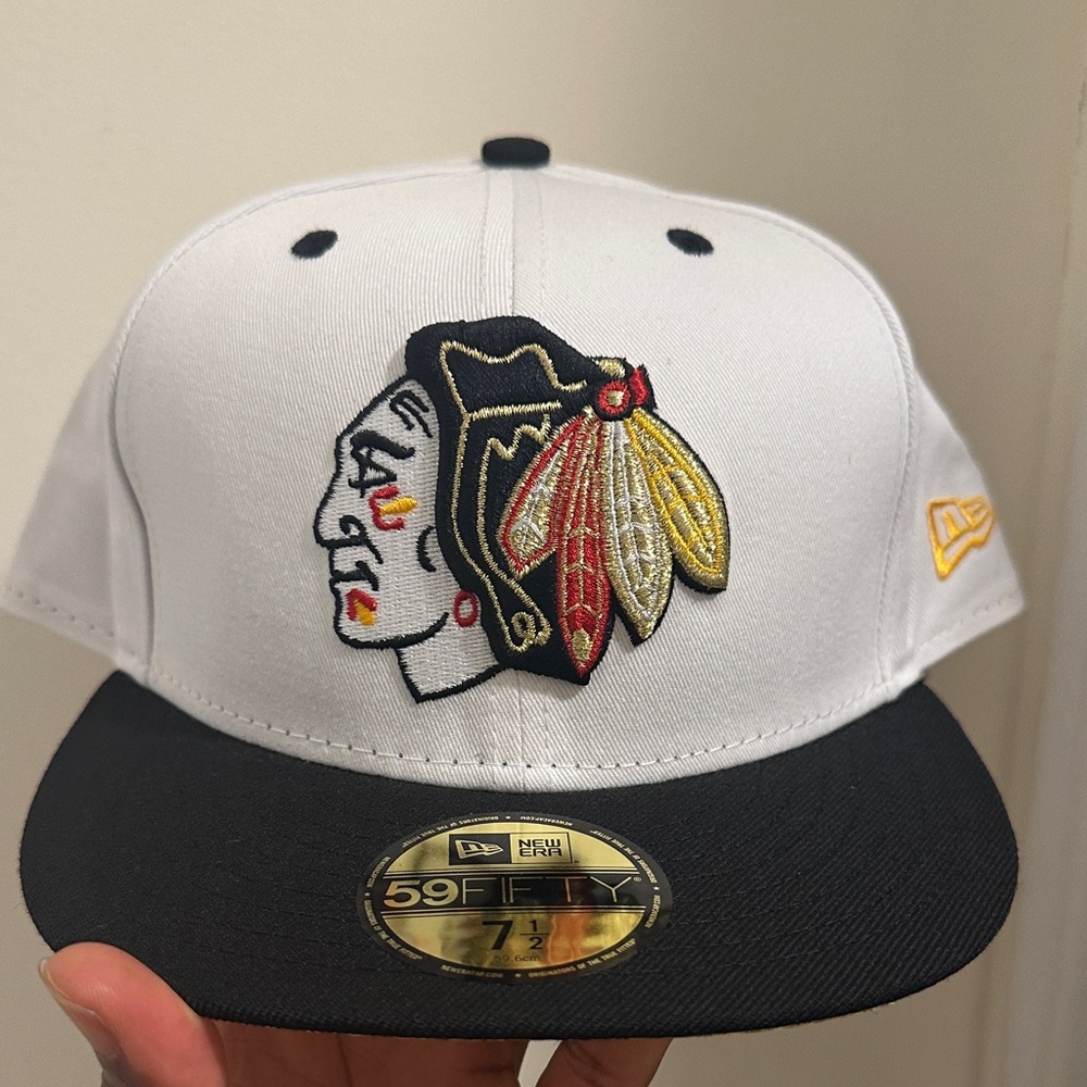 New Era White and Black Cap with Gold and Red Details